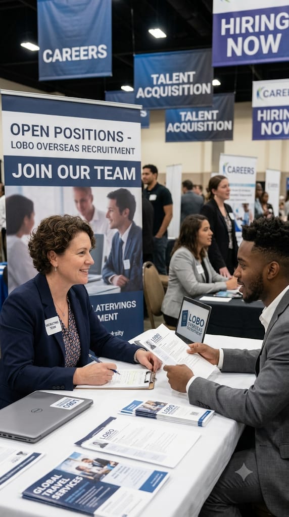 LOBO Offshore recruiter reviewing a candidate's resume at a hiring event